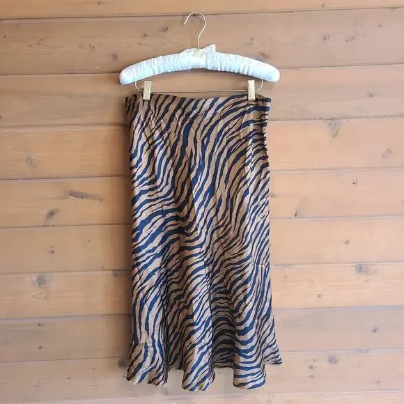 Nili Lotan Lane Skirt Zebra Black Bronze Midi Animal Print Safari Flowy 10 Boho - Picture 2 of 5